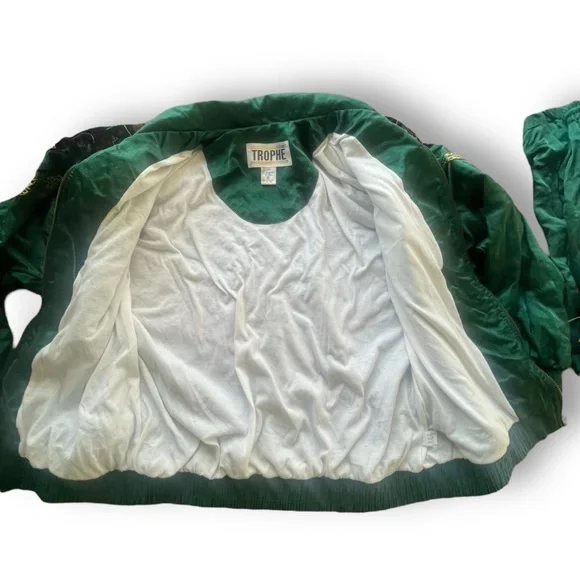 Vintage 90s Emerald Green/Gold Nylon Windbreaker Suit Women's Size Small Sporty - Picture 3 of 16